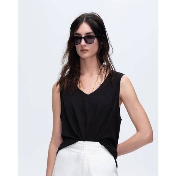 ATM Slub Jersey V-Neck Tank Top in Black L - Picture 1 of 4